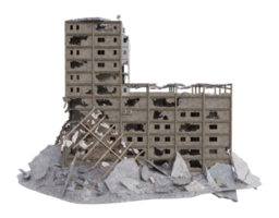 Middle size building damaged after war. 3d render isolated png