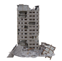 mitten storlek byggnad skadad efter krig. 3d framställa isolerat png
