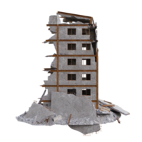 Small size building damaged after war. 3d render isolated png