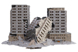 Large size building damaged after war. 3d render isolated png