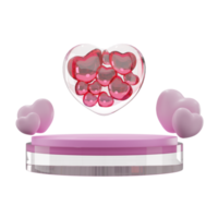 3D rendering glass jar with a heart on podium display for valentine day png