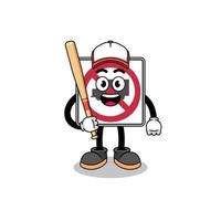 no trucks road sign mascot cartoon as a baseball player vector