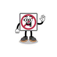 no left turn road sign cartoon doing wave hand gesture vector