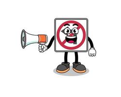 no left turn road sign cartoon illustration holding megaphone vector