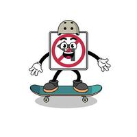 no left turn road sign mascot playing a skateboard vector