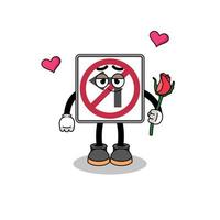 no left turn road sign mascot falling in love vector