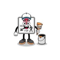 Character mascot of stop here for pedestrians as a painter vector