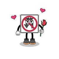 no U turn road sign mascot falling in love vector