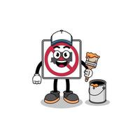 Character mascot of no trucks road sign as a painter vector