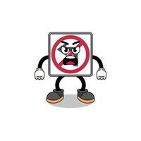 no left turn road sign cartoon illustration with angry expression vector