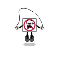 no right turn road sign mascot cartoon is playing skipping rope vector