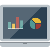 graphs and charts on laptop display monitor, flat design png