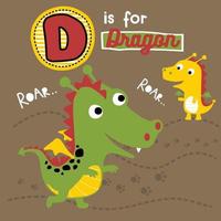 two funny dragons are playing, vector cartoon illustration