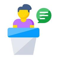 Avatar in front of speaker, flat design of orator vector