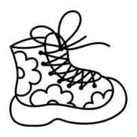 Cute doodle sneaker from the collection of girly stickers. Cartoon vector white and black illustration.