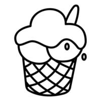 Cute doodle cup with three scoops of ice cream from the collection of girly stickers. Cartoon vector white and black illustration.