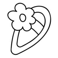 Cute doodle barrette with flower from the collection of girly stickers. Cartoon vector white and black illustration.