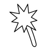 Cute doodle star shape magic wand from the collection of girly stickers. Cartoon vector white and black illustration.