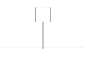 Single continuous line drawing template of square road sign. One line draw vector illustration.