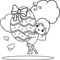 Coloring page Happy Easter with cute girl vector