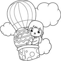 Coloring page Happy Easter with cute girl vector