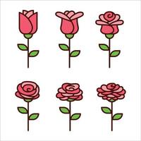 flat design set of red rose vector elements isolated on white background