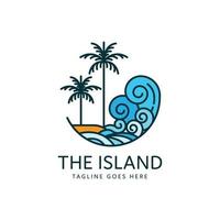 tropical island beach logo design with two palm trees and ocean waves vector