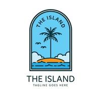 tropical island line logo with palm tree vector illustration