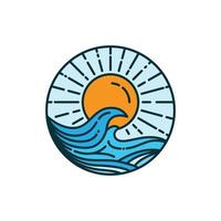 Dom y mar olas naturaleza concepto creativo idea circulo forma, puesta de sol logo vector