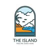 beach badge logo on tropical island with window shape vector