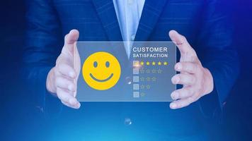 User gives rating to service experience on online application, Customer review satisfaction feedback survey concept, Customer can evaluate quality of service leading to reputation ranking of business. photo