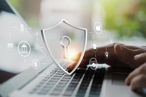 cybersecurity concept, user privacy security and encryption, secure internet access Future technology and cybernetics, screen padlock. photo