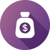 Money bag  icon in flat design style. American currency signs illustration. png