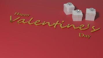 contento San Valentín día con regalo cajas en un rojo antecedentes. 3d hacer foto