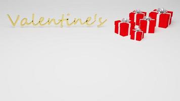3D rendering of a white background with red presents and the word Valentine photo