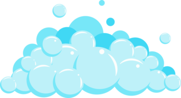 Cartoon soap foam set with bubbles. Light blue suds of bath, shampoo, shaving, mousse png