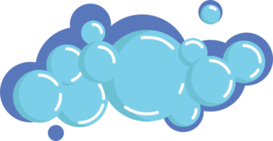 Cartoon soap foam set with bubbles. Light blue suds of bath, shampoo, shaving, mousse png