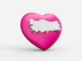 White turkey map on pink red Heart for support turkey 3d illustration photo