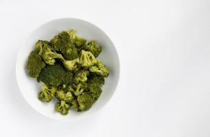 Freshly cooked broccoli in white dish. photo