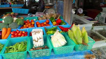 tailandês tradicional Comida rua mercado. exótico frutos do mar para turistas video