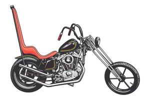 Chopper Motorcycle, Motor Vehicle Transport, Side View Vector Illustration on a White Background