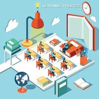 The concept of learning, read books in the library, classroom isometric flat design vector