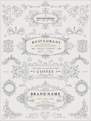 Decorative thin retro elements, Victorian frame, divider, border, vintage vector illustration