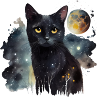 celestial Preto gato aguarela png