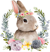 Easter Bunny with flowers watercolor illustration png