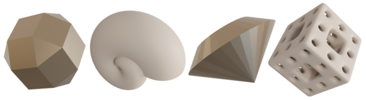 ensemble de élégant 3d géométrique formes, sur transparent Contexte. beige, métallique couleurs. branché conception éléments. Couper en dehors objets. 3d le rendu. png