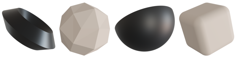 uppsättning av eleganta 3d geometrisk former, på transparent bakgrund. svart, beige färger. trendig design element. skära ut objekt. 3d tolkning. png