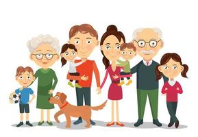 Big and happy family portrait with children, parents, grandparents vector illustration