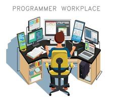 The programmer writes code. Vector illustration