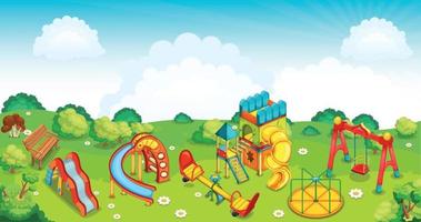 A set of illustrations of the playground. Equipment for playing. Playhouse. Slides, swings and roundabout. vector